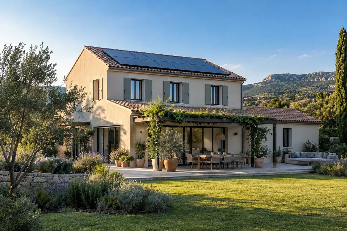 Illustration d’une maison équipée de panneaux solaires